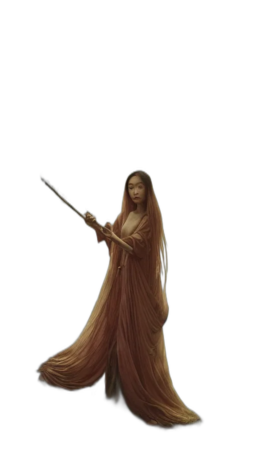 staff, dress, sword, hair transparent PNG cut-out