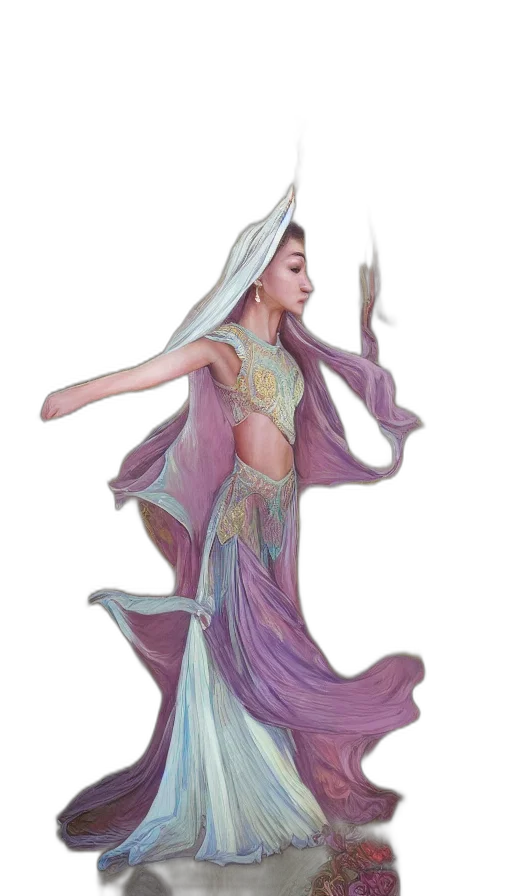 dress, staff, jewelry, fantasy art transparent PNG cut-out