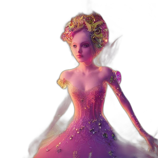 dress, crown, fantasy art, 3d render transparent PNG cut-out