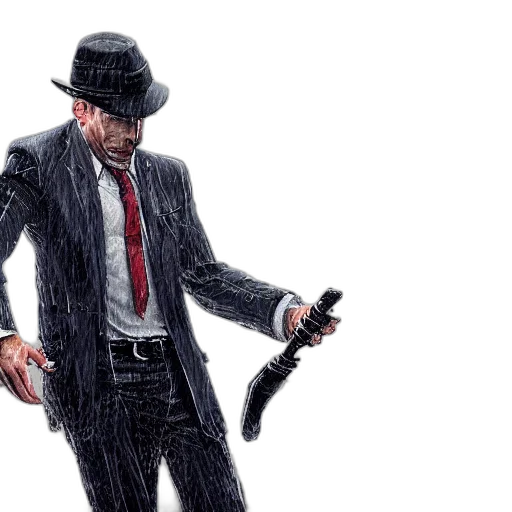 weapon, jacket, staff, hat transparent PNG cut-out