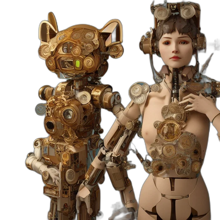 robot, concept art, 3d render, cyberpunk transparent PNG cut-out