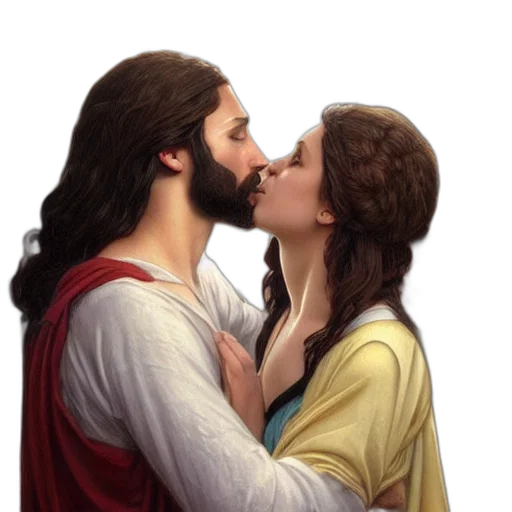 photorealistic, jesus, kissing, woman transparent PNG cut-out