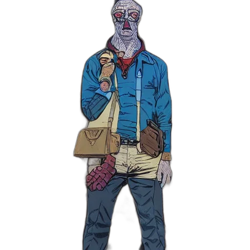 jacket, mask, staff, creature transparent PNG cut-out