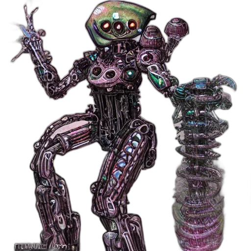 robot, creature, staff, weapon transparent PNG cut-out