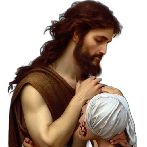 photorealistic, jesus, kissing, maria transparent PNG cut-out