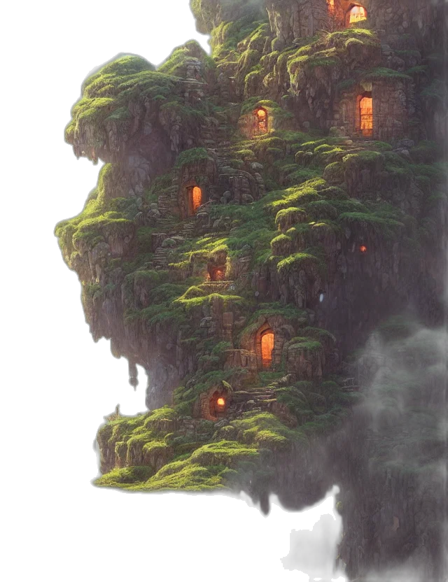 tree, building, face, dragon transparent PNG cut-out