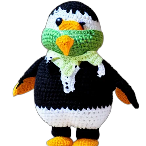 pixel art, monochrome, crocheted, penguin transparent PNG cut-out