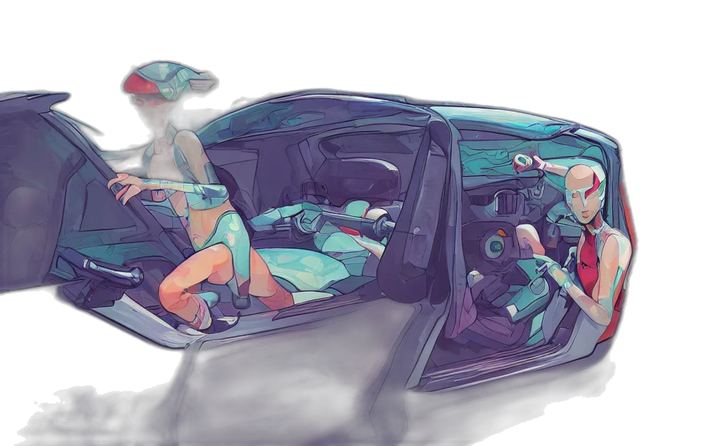 car, concept art, cyberpunk, vaporwave transparent PNG cut-out