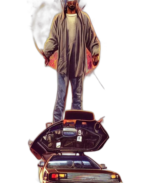 robot, jacket, staff, weapon transparent PNG cut-out