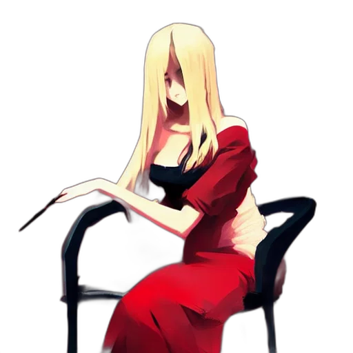 dress, staff, hair, weapon transparent PNG cut-out