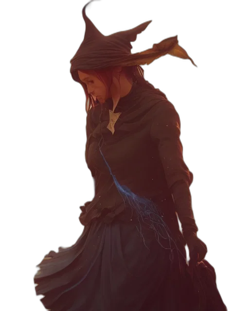 dress, staff, hat, dragon transparent PNG cut-out