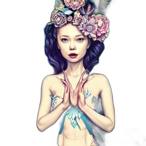 dress, flower, fantasy art, photorealistic transparent PNG cut-out