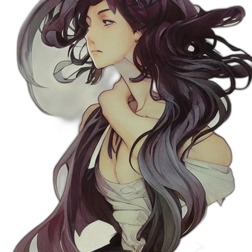 dress, hair, mask, staff transparent PNG cut-out