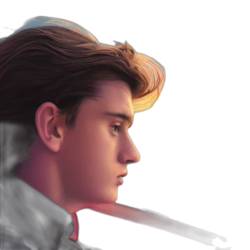 hair, face, jacket, photorealistic transparent PNG cut-out