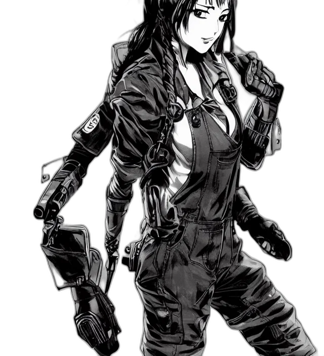 jacket, weapon, comic book art, cyberpunk transparent PNG cut-out