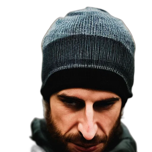 hat, face, jacket, staff transparent PNG cut-out