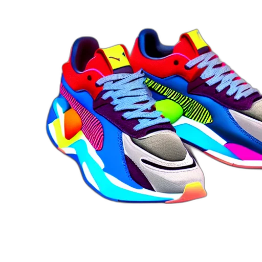 shoes, vaporwave, 3d render, neon transparent PNG cut-out