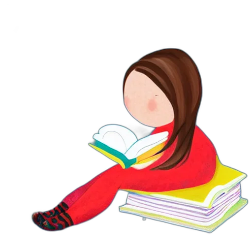 cartoon, girl, reading, book transparent PNG cut-out