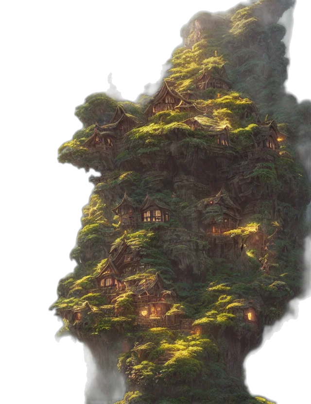 tree, dragon, building, concept art transparent PNG cut-out