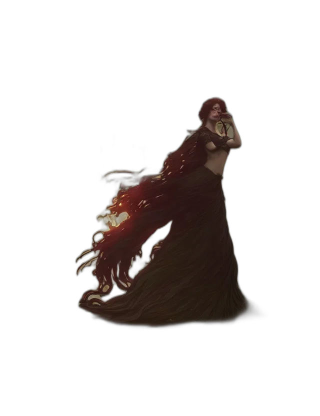 dress, creature, staff, hair transparent PNG cut-out