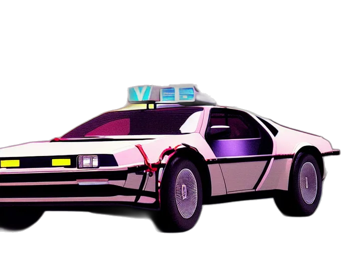 car, robot, weapon, vaporwave transparent PNG cut-out