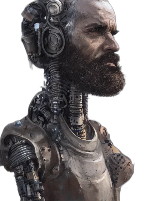 robot, face, staff, cyberpunk transparent PNG cut-out