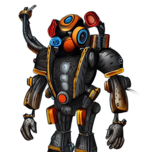 robot, staff, concept art, 3d render transparent PNG cut-out