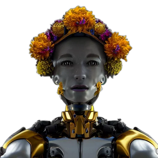 robot, face, crown, flower transparent PNG cut-out