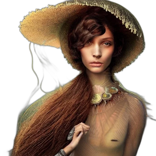 hair, hat, dress, jewelry transparent PNG cut-out