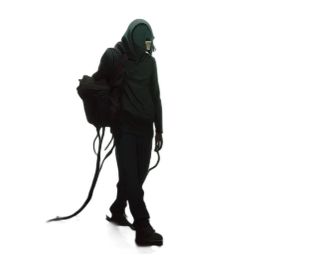 jacket, mask, staff, creature transparent PNG cut-out
