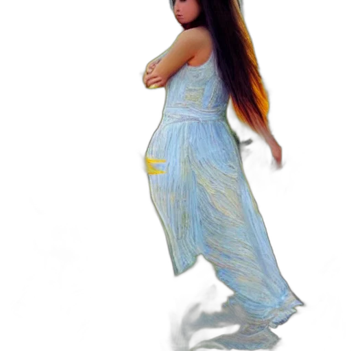 dress, hair, creature, staff transparent PNG cut-out