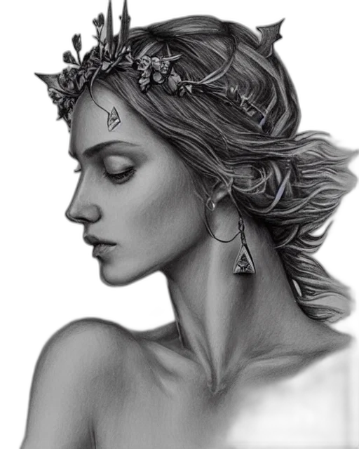 crown, jewelry, face, pencil sketch transparent PNG cut-out