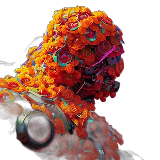 robot, flower, concept art, 3d render transparent PNG cut-out