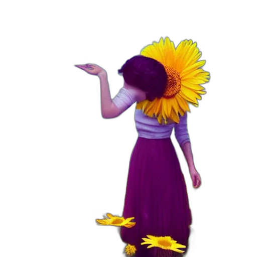 dress, flower, staff, hat transparent PNG cut-out