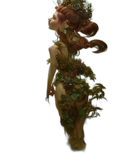 dress, creature, tree, staff transparent PNG cut-out