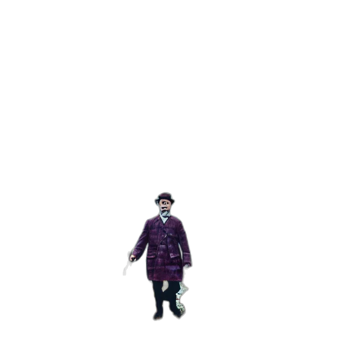 jacket, hat, staff, robot transparent PNG cut-out
