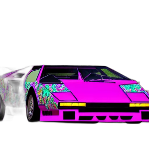 car, weapon, vaporwave, 3d render transparent PNG cut-out