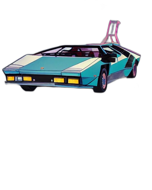 car, vaporwave, concept art, 3d render transparent PNG cut-out