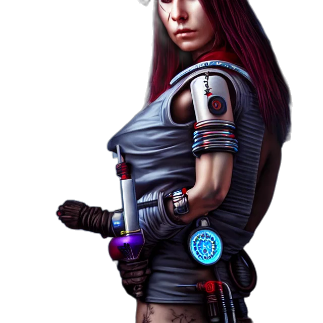 robot, staff, concept art, cyberpunk transparent PNG cut-out