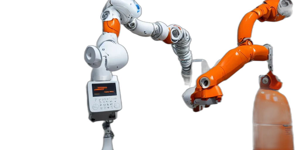 robot, staff, 3d render, close transparent PNG cut-out