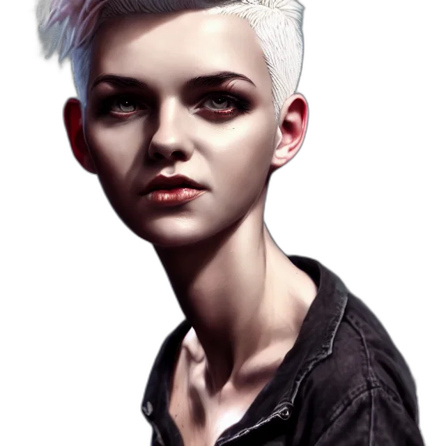 face, jacket, hair, photorealistic transparent PNG cut-out