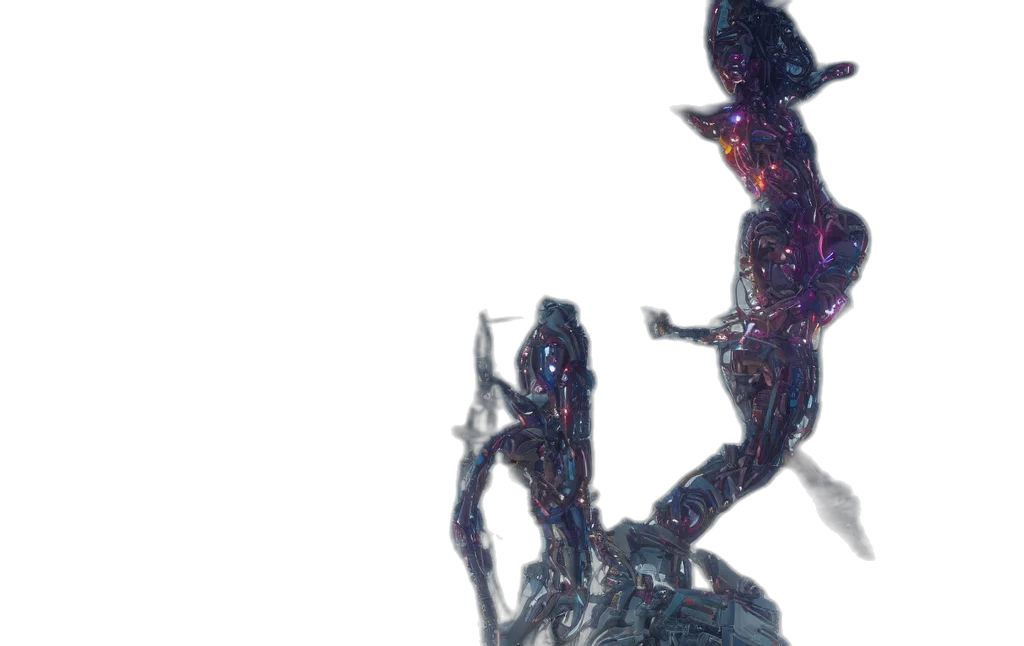 robot, creature, staff, sword transparent PNG cut-out