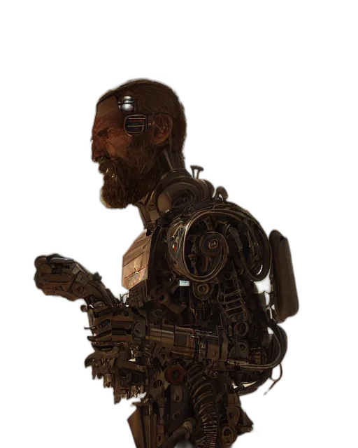 robot, jacket, face, staff transparent PNG cut-out