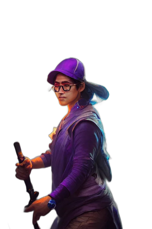 hat, jacket, staff, weapon transparent PNG cut-out