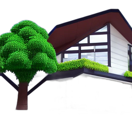 tree, building, furniture, 3d render transparent PNG cut-out