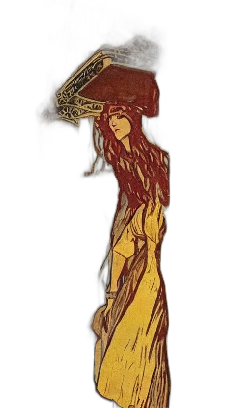 hat, staff, dress, hair transparent PNG cut-out
