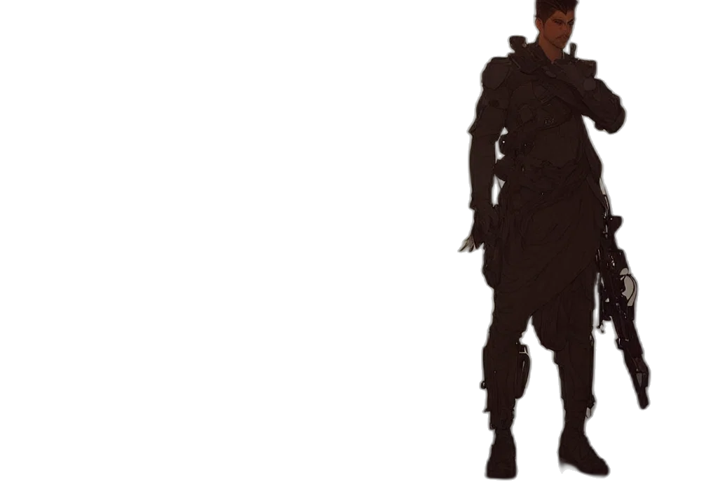weapon, staff, jacket, robot transparent PNG cut-out