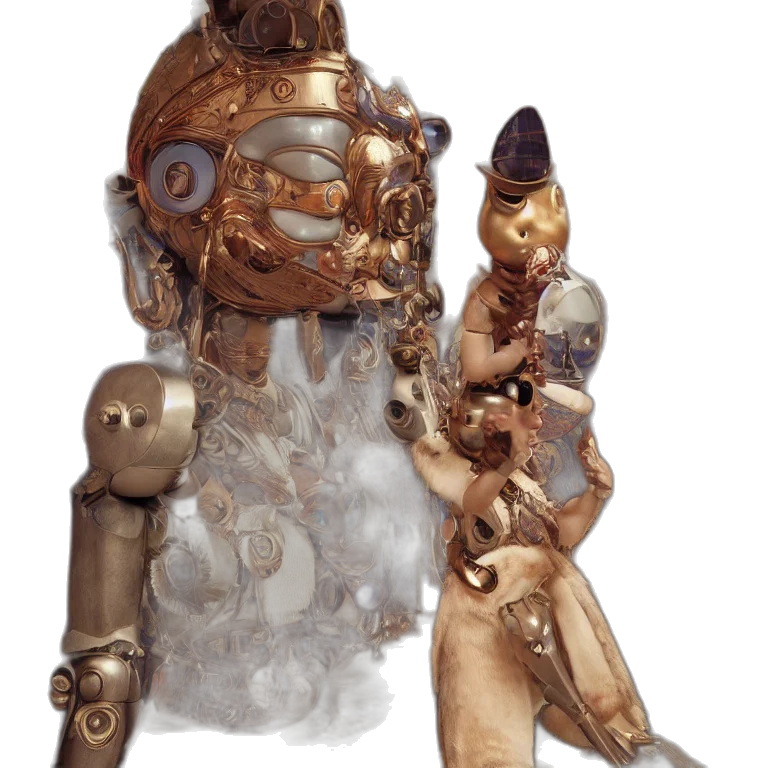 robot, mask, jewelry, staff transparent PNG cut-out