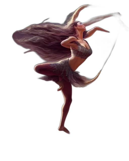 dress, hair, dragon, staff transparent PNG cut-out