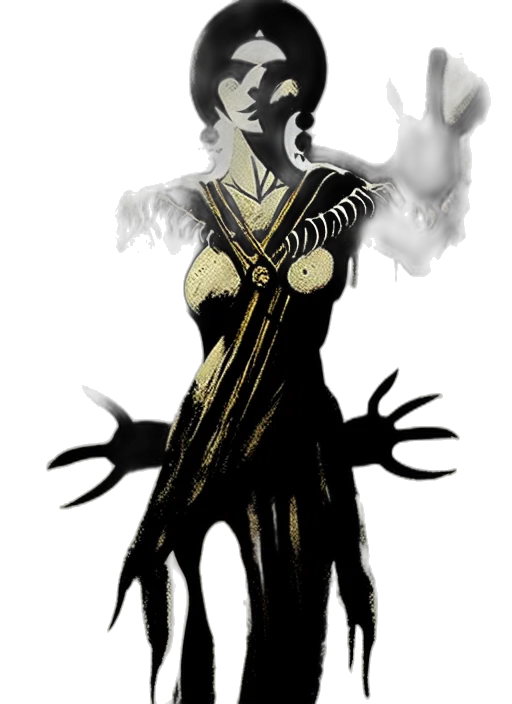 dress, staff, creature, mask transparent PNG cut-out